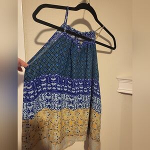 Collective Concepts Blue and Yellow Halter Blouse